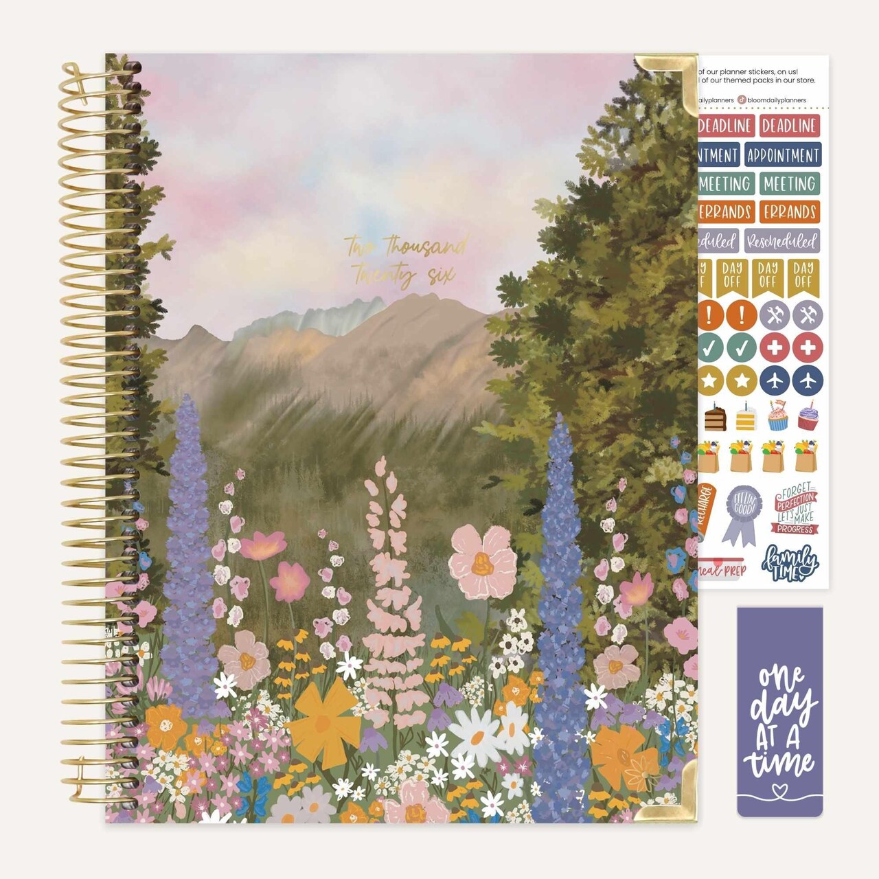 bloom daily planners 2026 Hard Cover Weekly & Monthly Planner, 8.5" x 11", Wildflower Mountainside